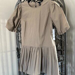 AQUA Women's Elegant Tan Dress with Pleated Skirt - Size M - NWT's